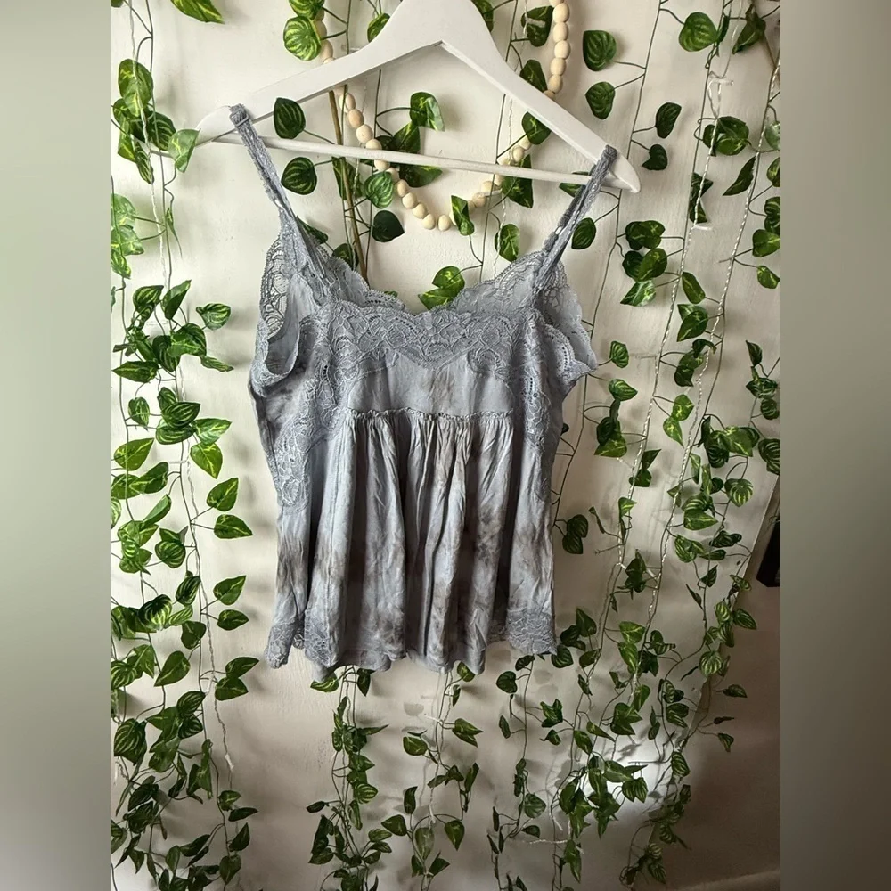 Free People Gray Tie Front Pleated Camisole